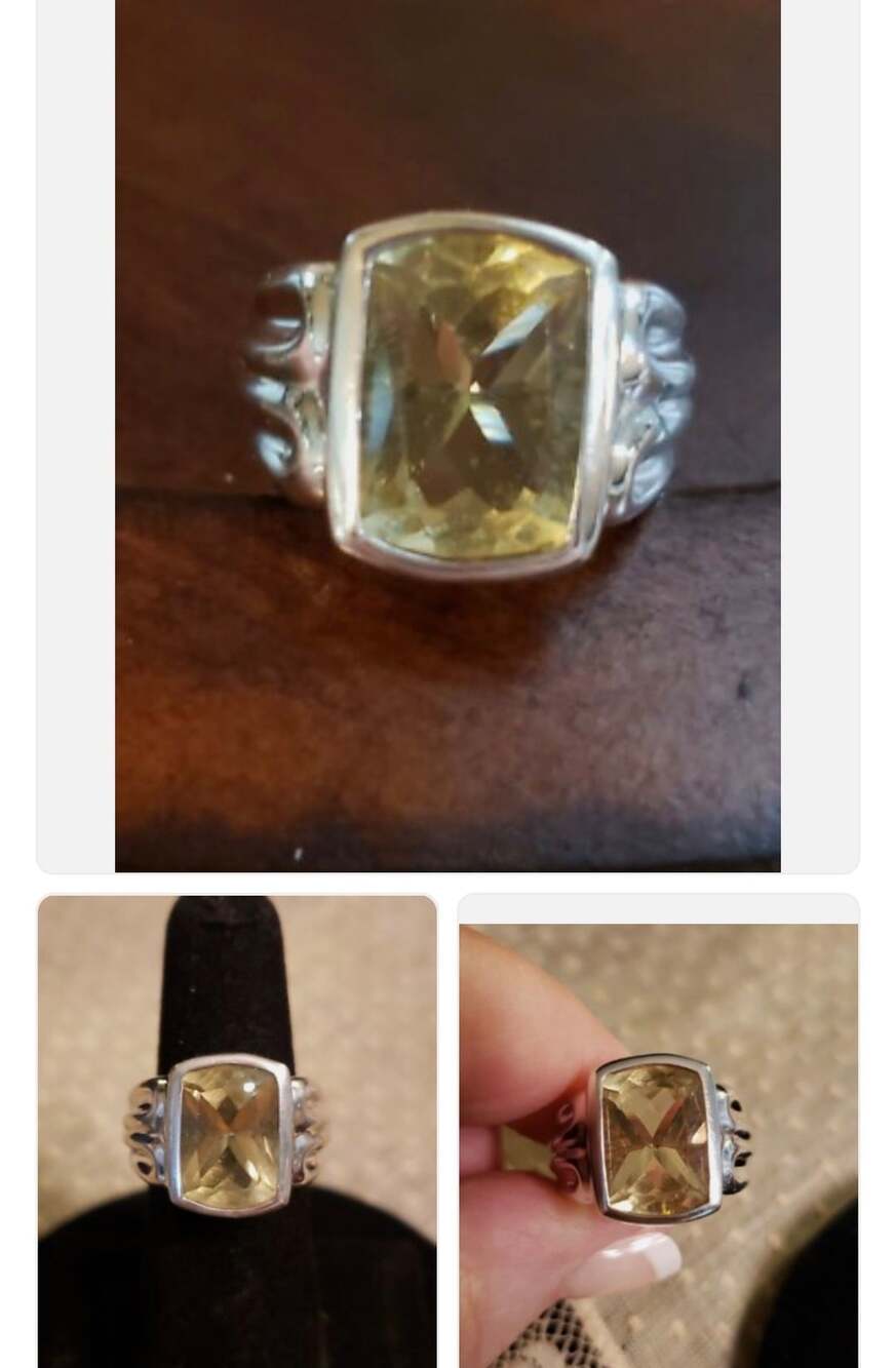 Sterling Silver Lemon Quartz Cocktail Ring Size 7 Large Cushion-Cut